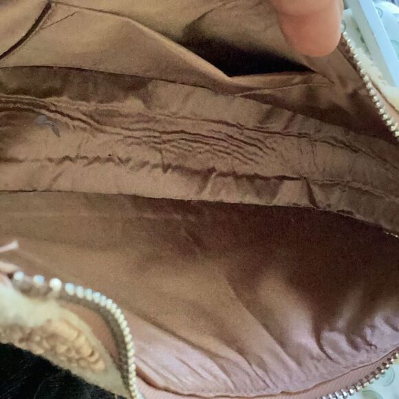 Viral Asymmetrical Beaded Handbag Purse Blush Ivory Zipper Top - Picture 6 of 7